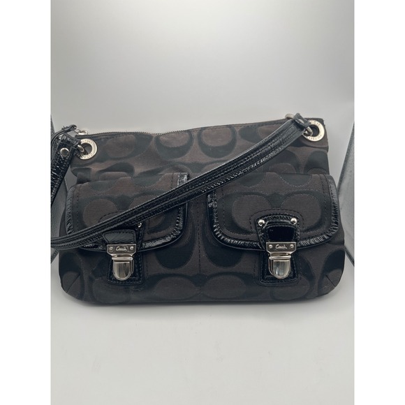 Coach Handbags - Coach Signature C Black Jacquard Patent Leather Shoulder Bag 18980 Mens